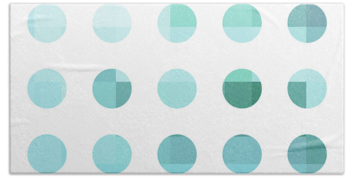 Abstract Bath Sheet featuring the painting Rainbow Dots Aqua by Pixel Chimp