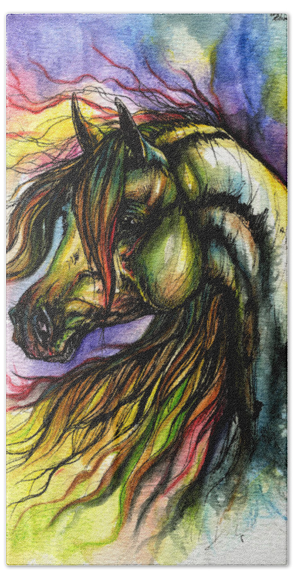 Horse Hand Towel featuring the painting Rainbow Horse 2 by Ang El