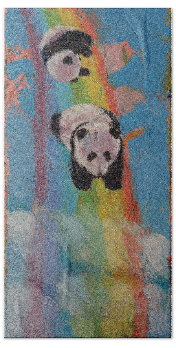 Art Hand Towel featuring the painting Panda Rainbow #1 by Michael Creese