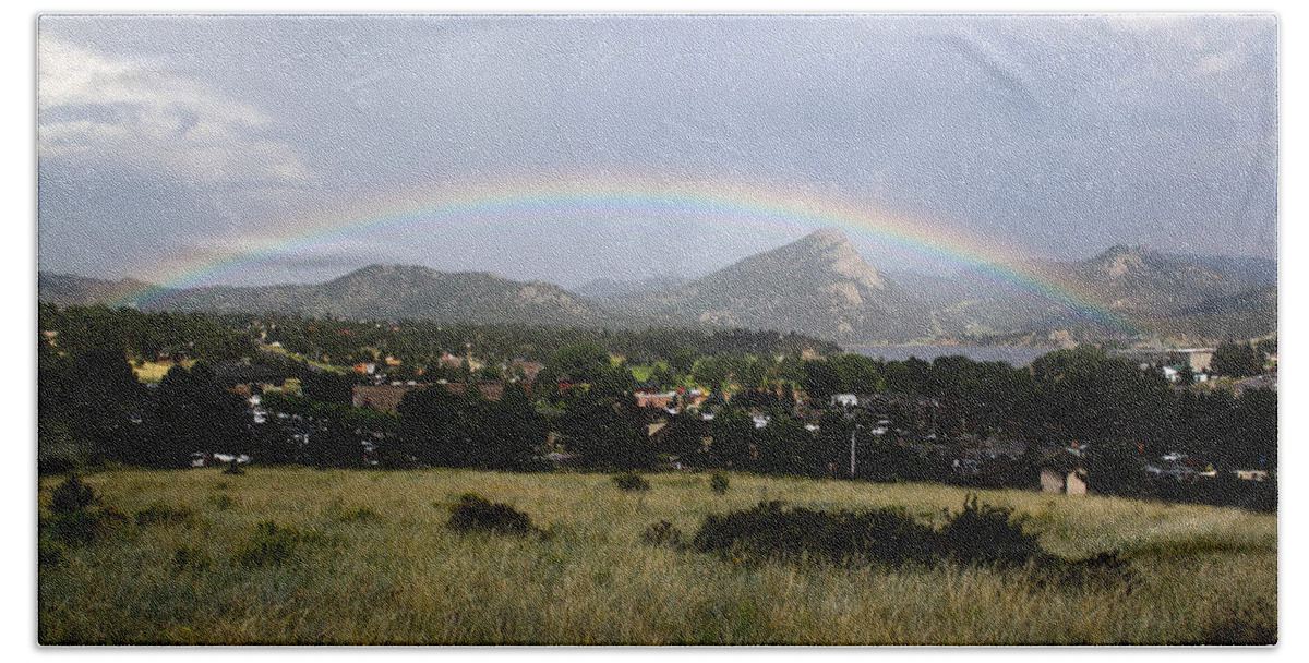 Estes Park Hand Towel featuring the photograph Rainbow Over Lake Estes by Shane Bechler
