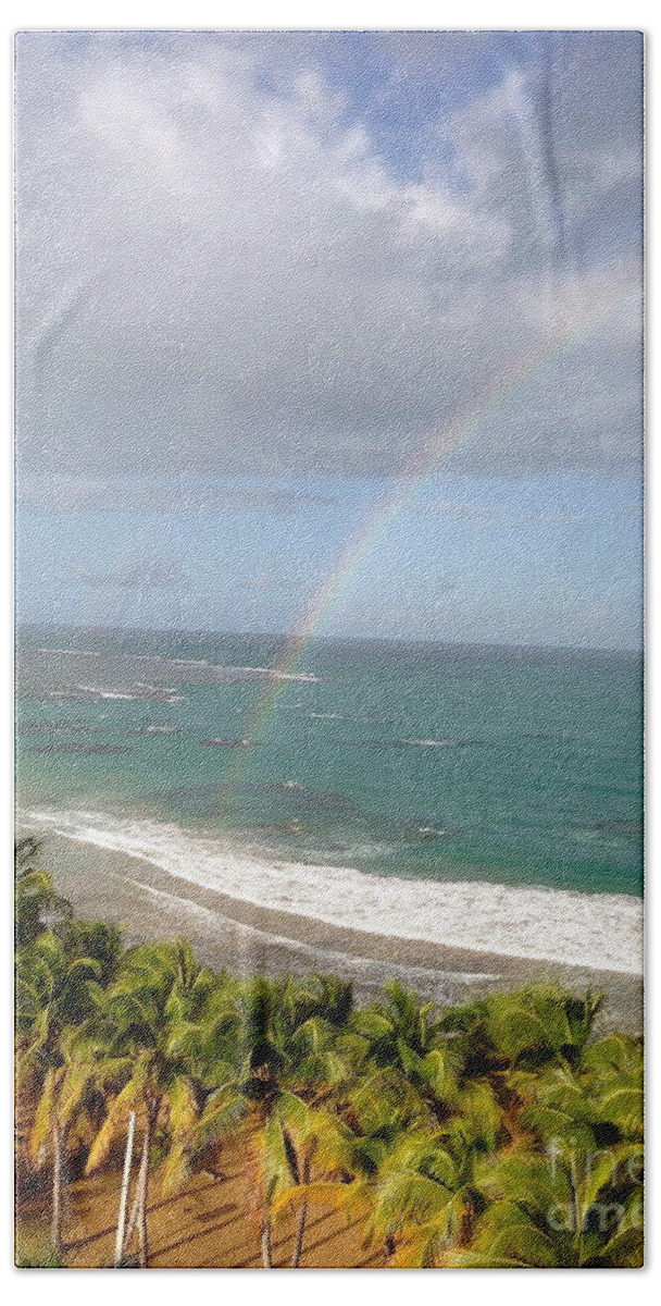 Rainbow Bath Towel featuring the photograph Rainbow Over Palms by Alice Terrill