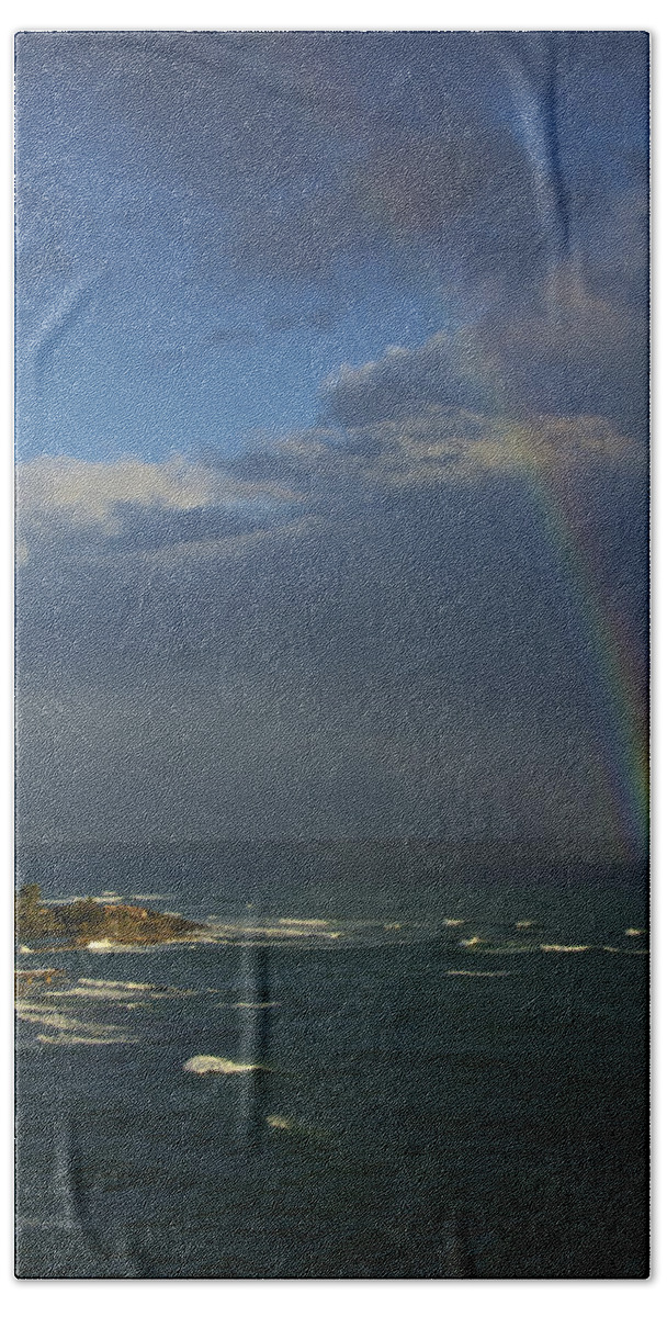 Puerto Rico Bath Towel featuring the photograph Rainbow over the Atlantic by Kathi Isserman