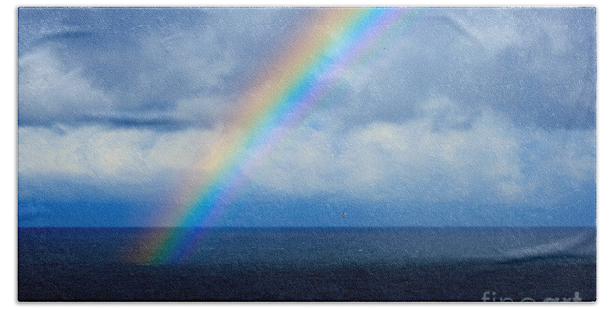 Rainbow Bath Towel featuring the photograph Rainbow over the Atlantic Ocean by Louise Heusinkveld