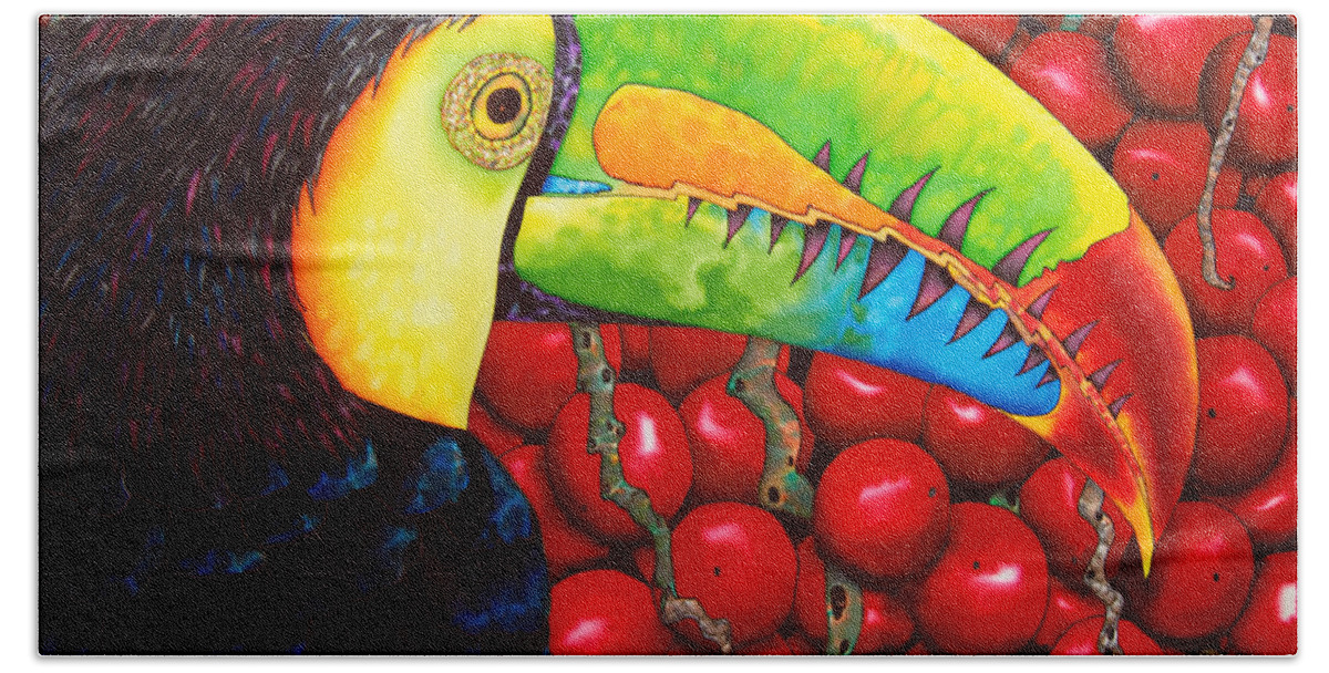 Toucan Bath Towel featuring the painting Rainbow Toucan by Daniel Jean-Baptiste