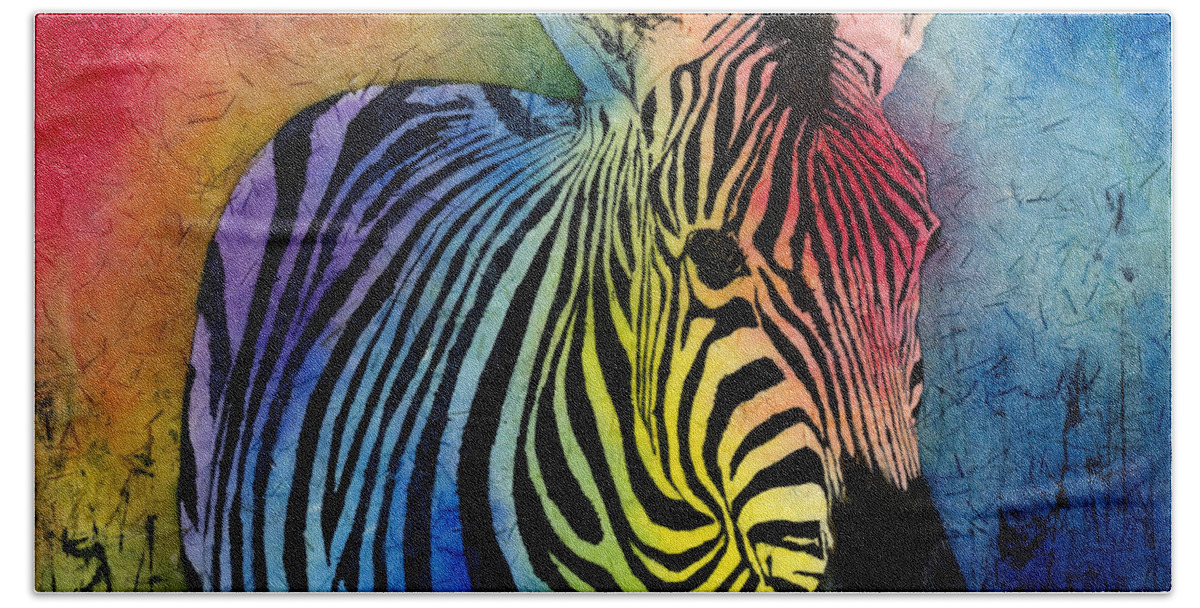 Zebra Hand Towel featuring the painting Rainbow Zebra by Hailey E Herrera