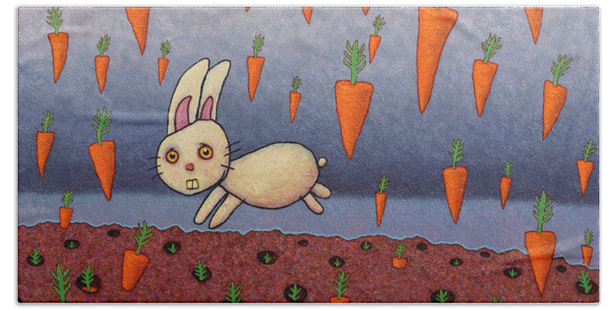 Bunny Bath Sheet featuring the painting Raining Carrots by James W Johnson
