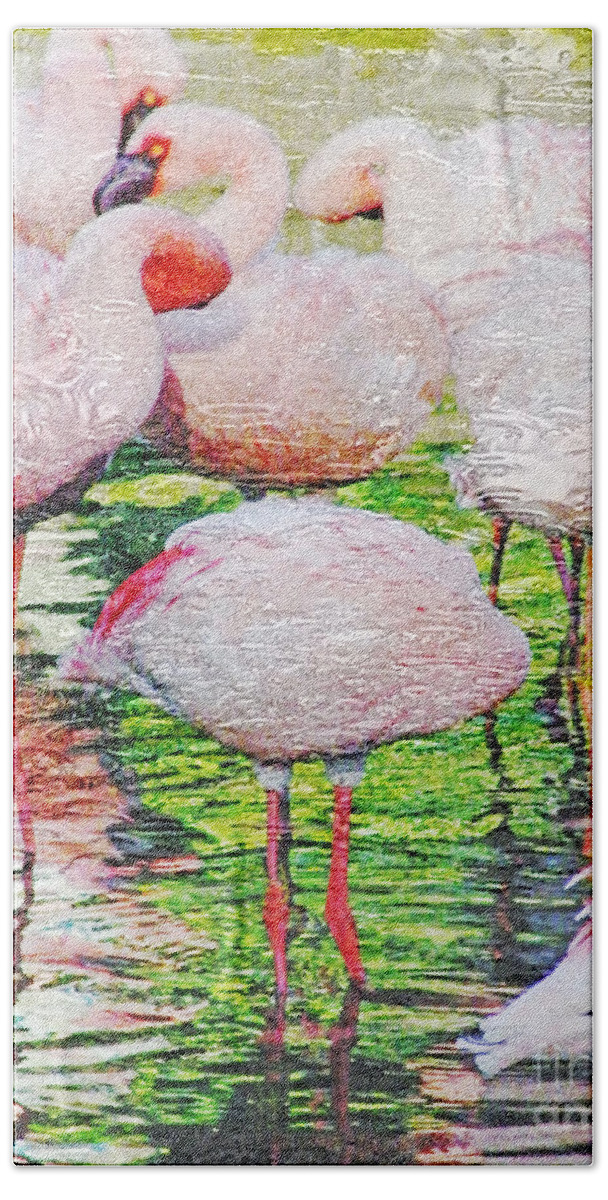 Flamingos Bath Towel featuring the digital art Rainy Day Flamingos 2 by Lizi Beard-Ward