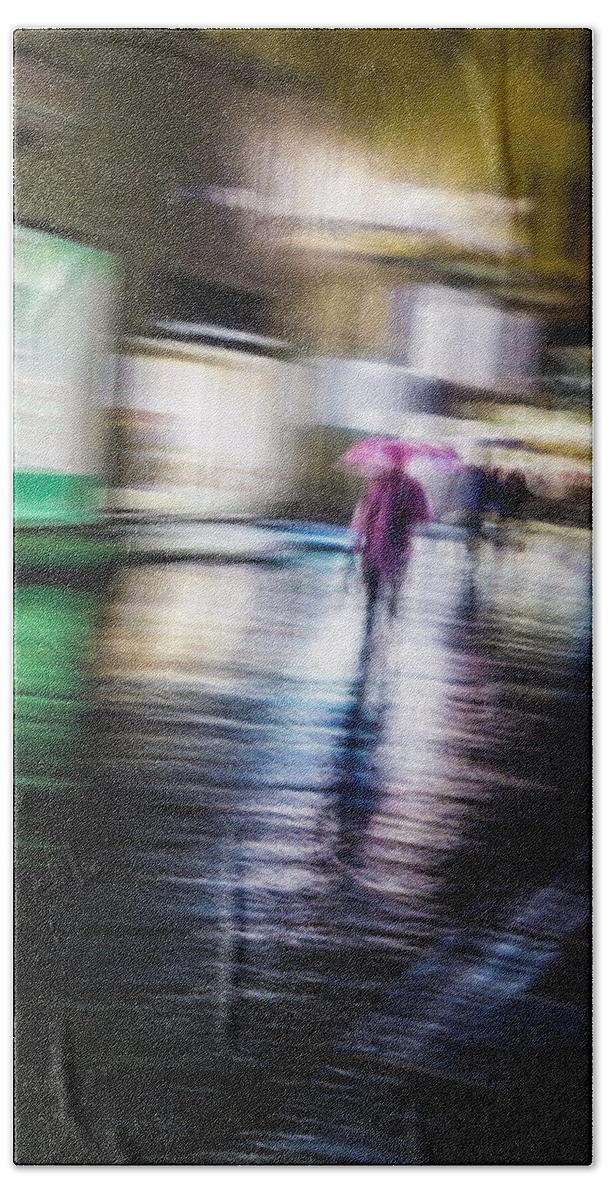 Impressionist Bath Towel featuring the photograph Rainy Streets by Alex Lapidus