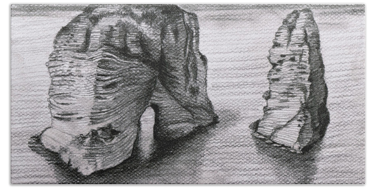 Raouché Rock Hand Towel featuring the drawing Raouche Rock by Lynellen Nielsen