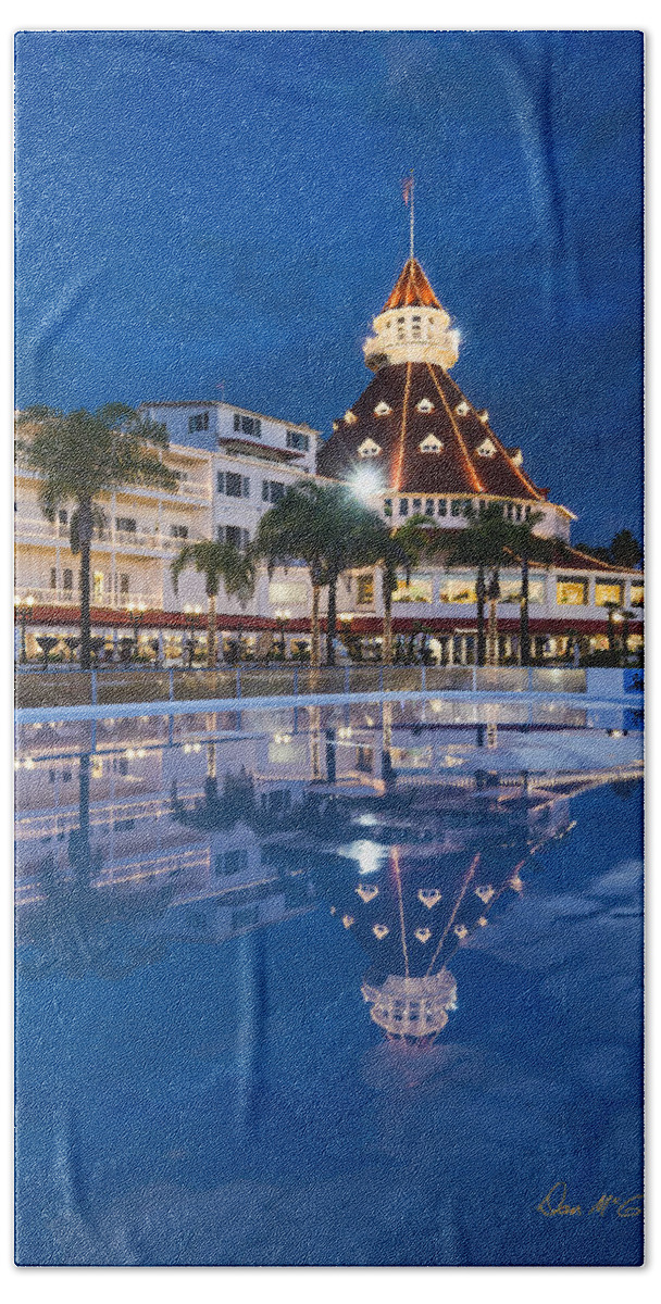 Hotel Del Coronado Hand Towel featuring the photograph Rare Reflection by Dan McGeorge