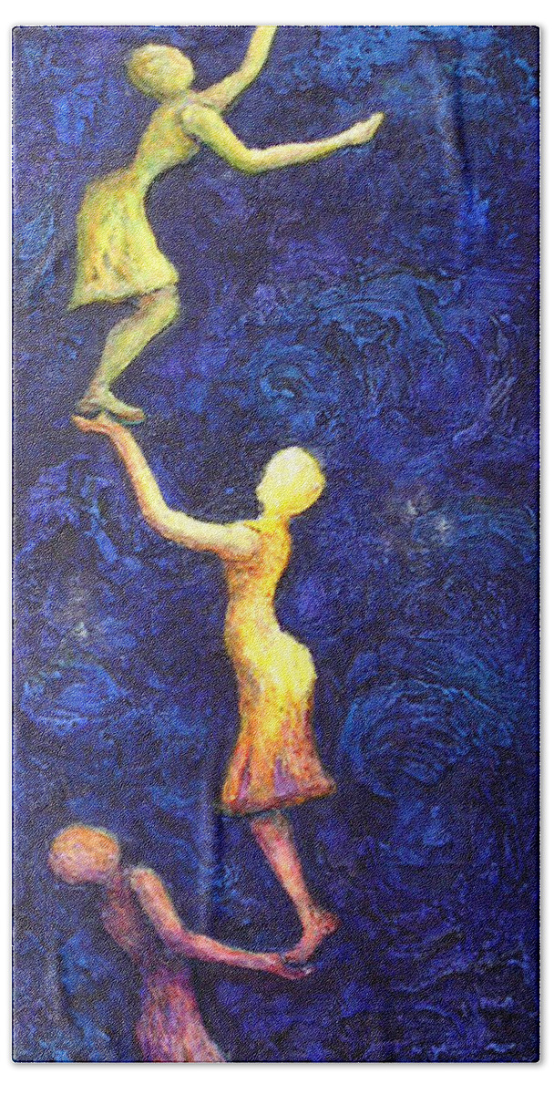 Women Hand Towel featuring the painting Reach For the Stars by Linda Carmel