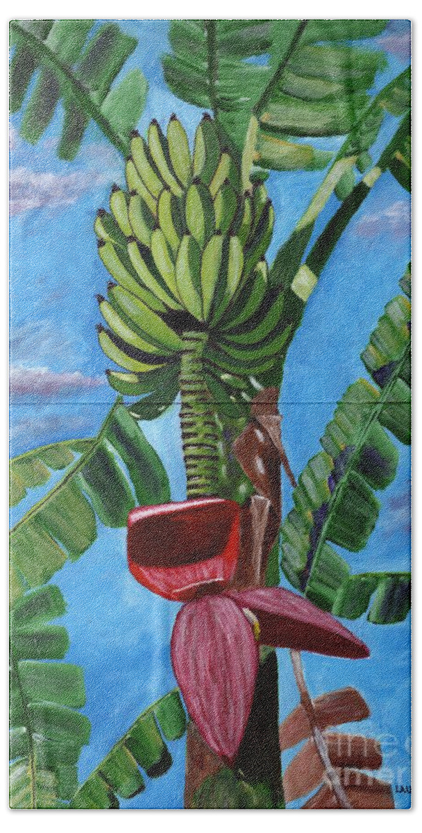Banana Tree Hand Towel featuring the painting Ready for Harvest by Laura Forde
