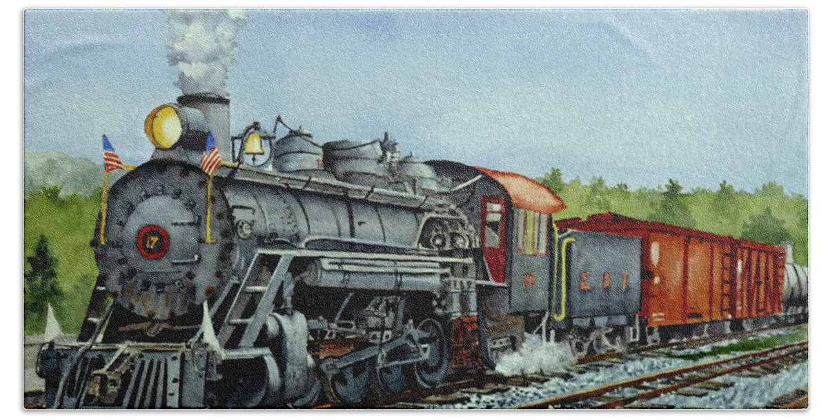 Locomotive Hand Towel featuring the painting Ready to Roll 17 by John W Walker