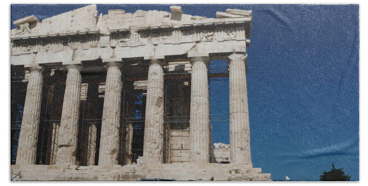 Acropolis Bath Towel featuring the photograph Rebuilding the Parthenon by Lorraine Devon Wilke
