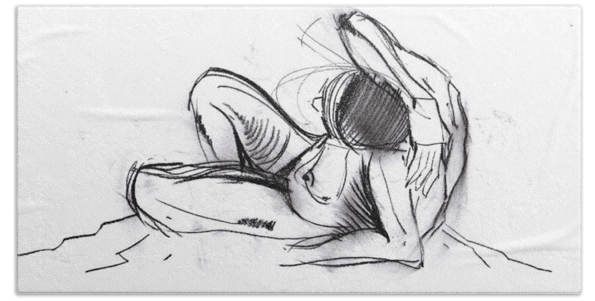 Figure Drawing Bath Towel featuring the drawing Recline by John Gholson