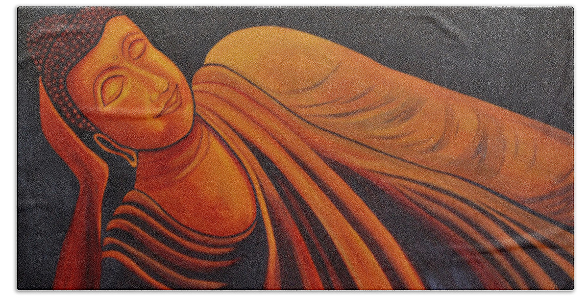 Oil Hand Towel featuring the painting Reclining Buddha by Sonali Kukreja