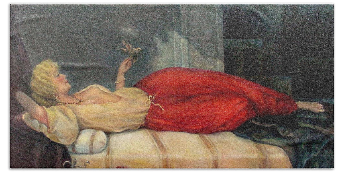 Reclining Woman Hand Towel featuring the painting Reclining Woman by Donna Tucker