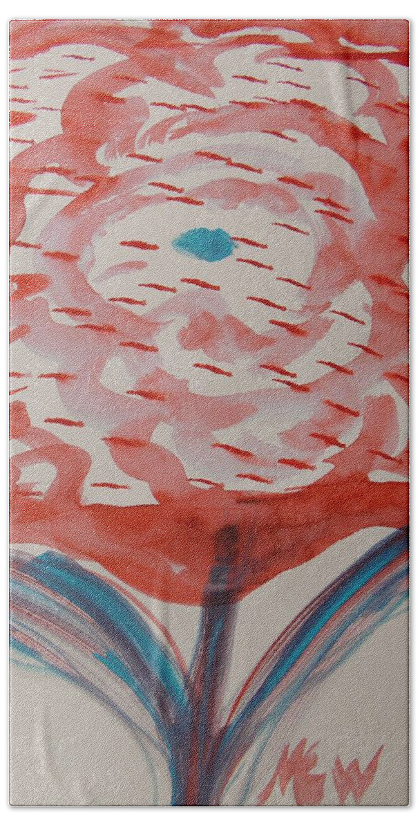 Bloom Hand Towel featuring the painting Red and Baby Blue by Mary Carol Williams