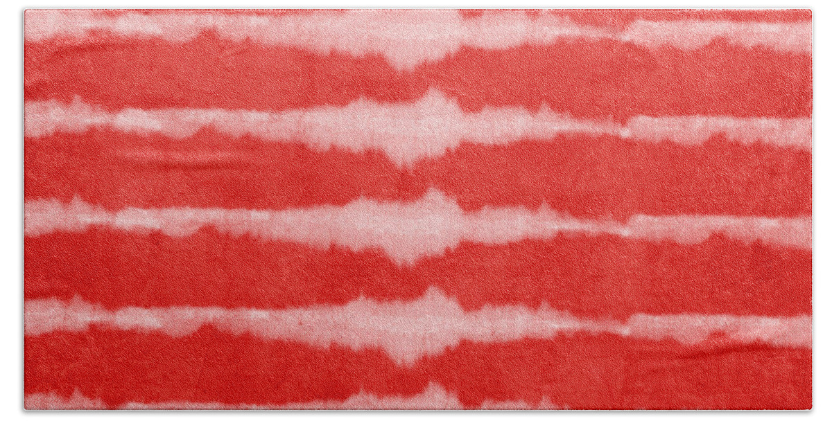 Red Bath Sheet featuring the painting Red and White Shibori Design by Linda Woods