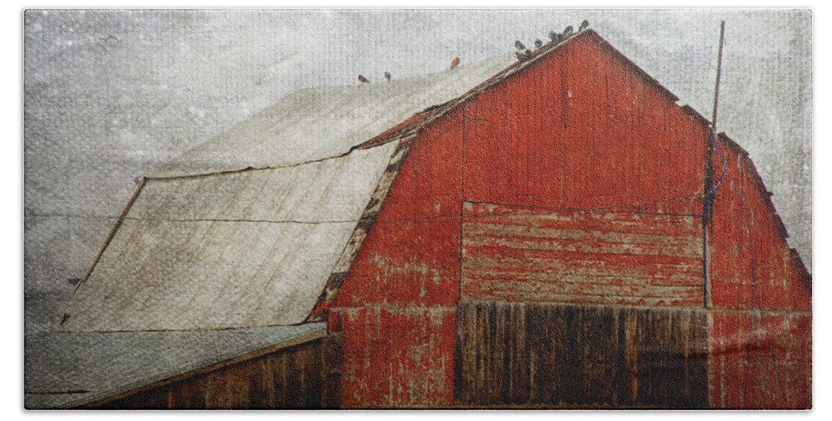Barn Bath Towel featuring the photograph Red Barn And First Snow by Theresa Tahara