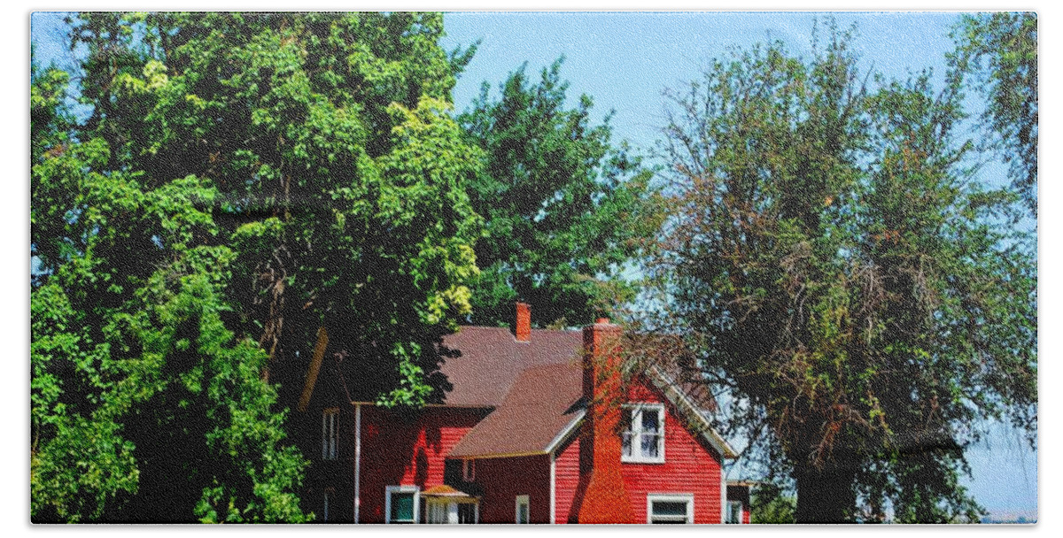 Barn Hand Towel featuring the photograph Red Barn and Trees by Matt Quest