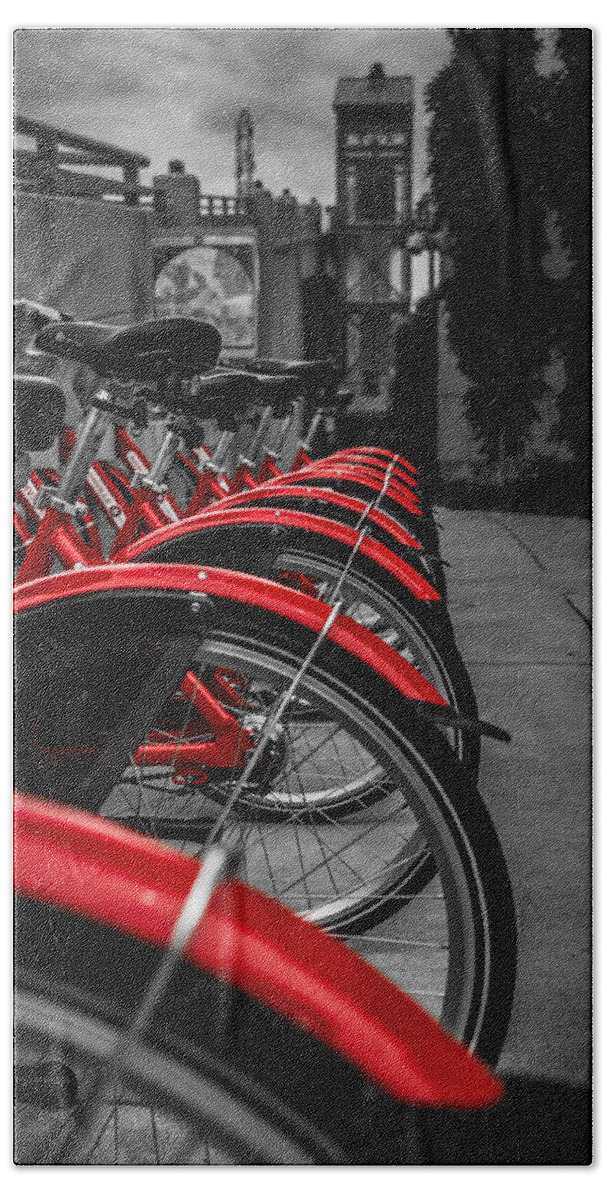 Nashville Hand Towel featuring the photograph Red Bicycles by Ron Pate