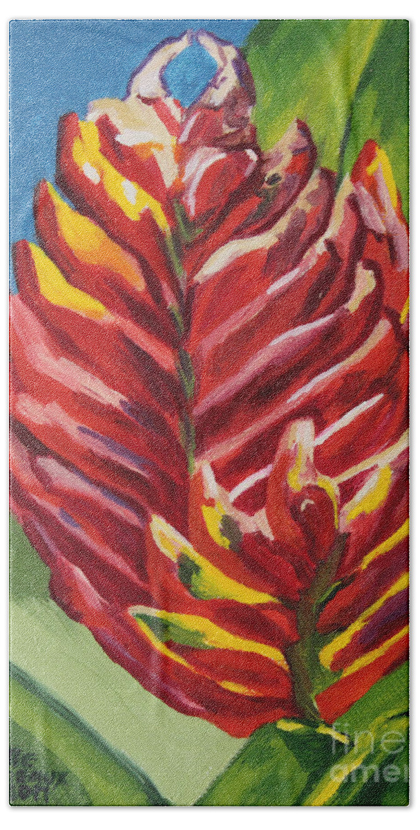Bromeliad Hand Towel featuring the painting Red Bromeliad by Annette M Stevenson