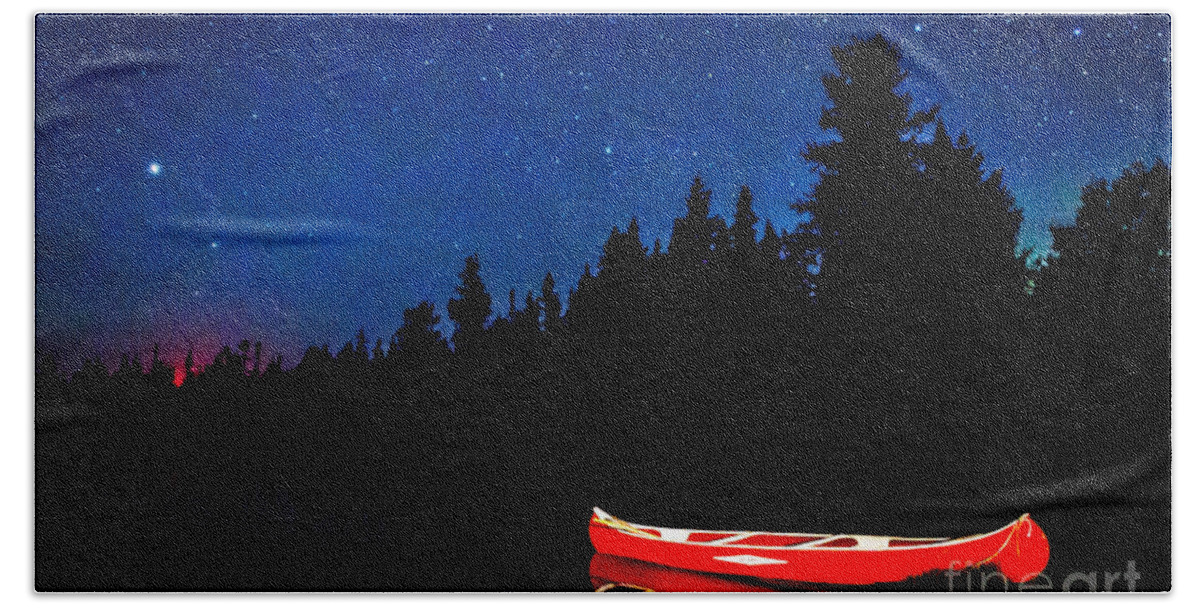 Red Canoe Hand Towel featuring the photograph Red Canoe by Lori Dobbs