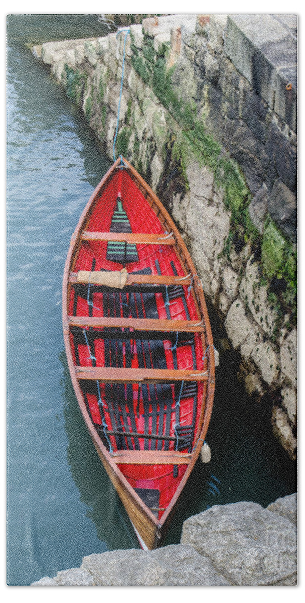 M C Story Bath Towel featuring the photograph Red Canoe by Mary Carol Story