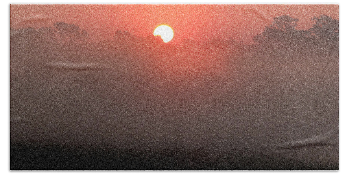 Misty Bath Towel featuring the photograph Red Dawn by Peggy Urban