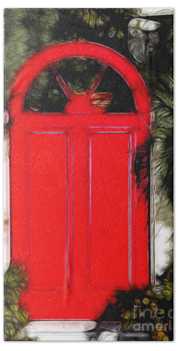 Red Door Bath Towel featuring the photograph Red Door by Mariola Bitner