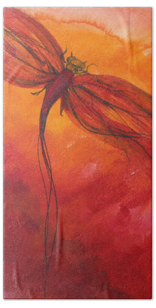 Paint Bath Towel featuring the painting Red Dragonfly 2 by Julie Lueders 