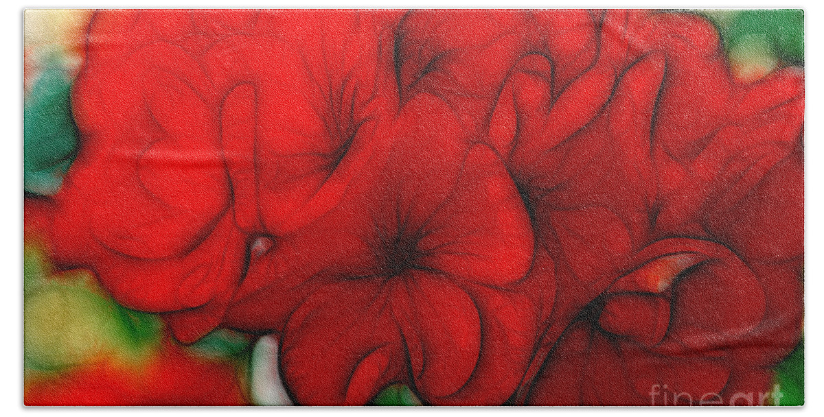 Red Bath Towel featuring the digital art Red Geranium by Jayne Carney