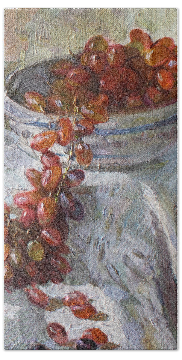 Grapes Hand Towel featuring the painting Red Grapes by Ylli Haruni