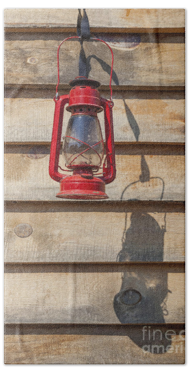 Lantern Hand Towel featuring the photograph Red Kerosene Lantern by Bryan Mullennix
