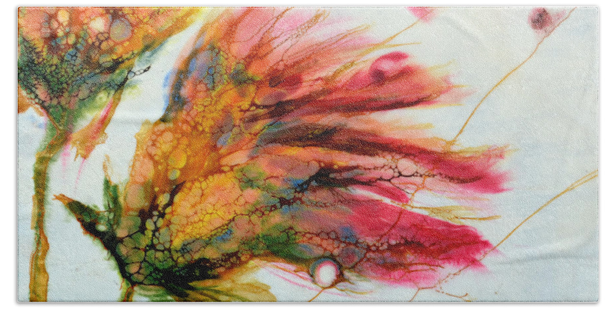Encaustic Hand Towel featuring the painting Red Orange Flowers by Jennifer Creech