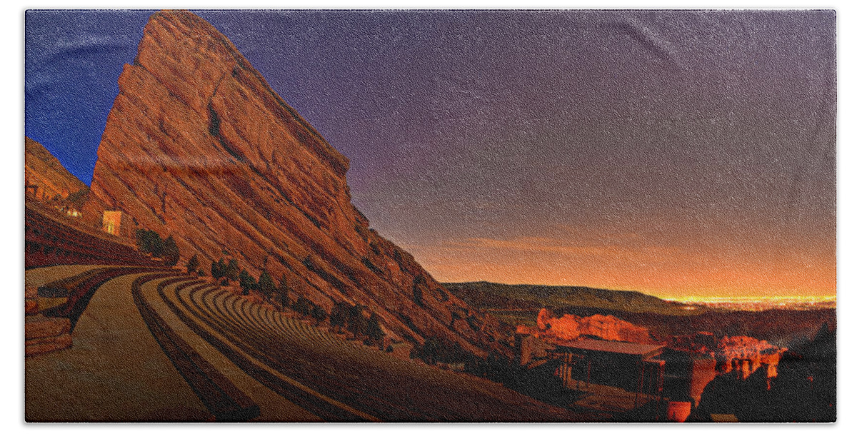 Night Bath Towel featuring the photograph Red Rocks Amphitheatre at Night by James O Thompson