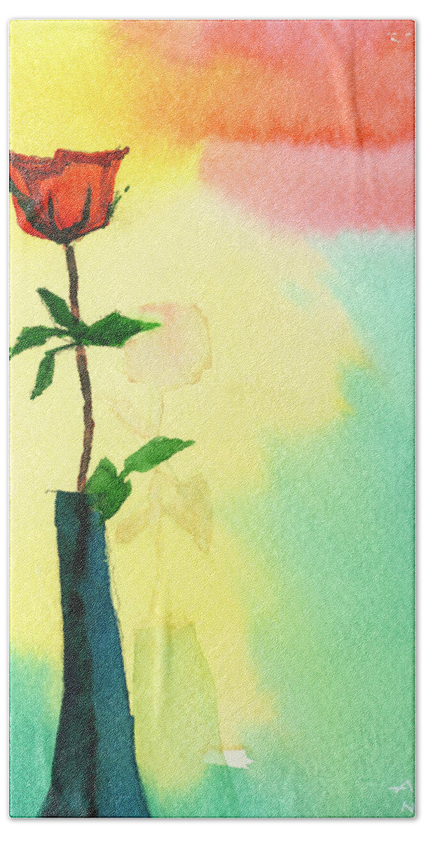 Valentine Bath Towel featuring the painting Red Rose 1 by Anil Nene