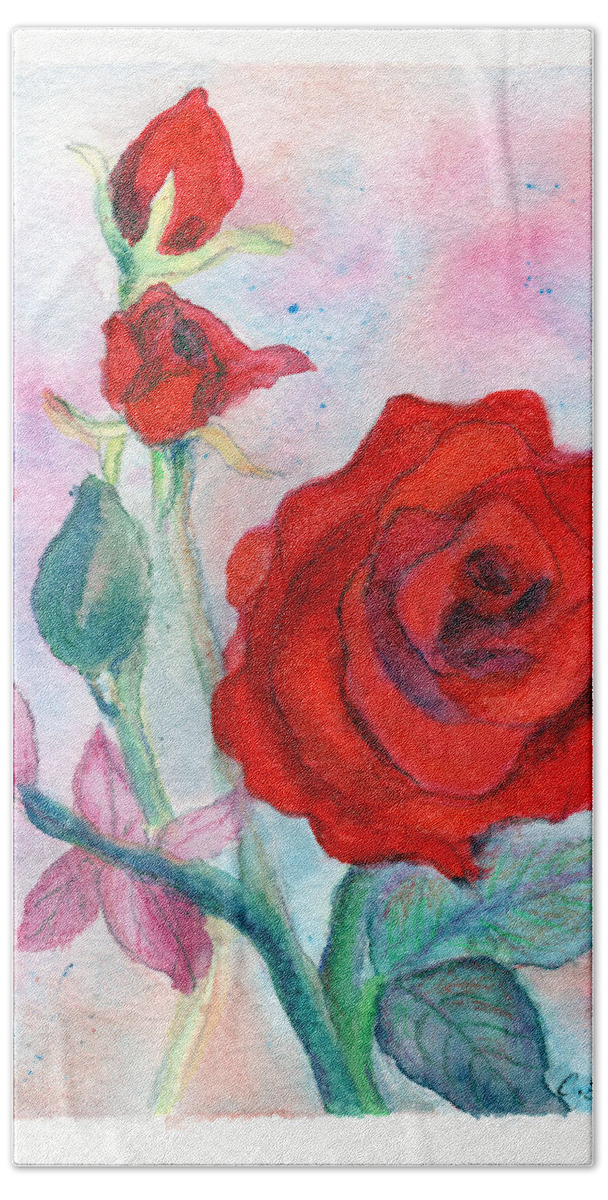Rose Paintings Bath Towel featuring the painting Red Roses by C Sitton