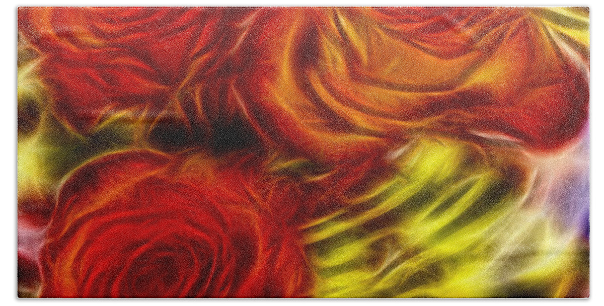 Red Roses Bath Towel featuring the painting Red Roses in water - Fractal by Lilia S