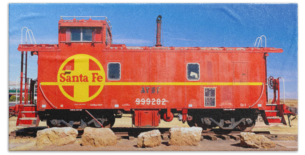 Photography Hand Towel featuring the photograph Red Santa Fe Caboose, Arizona by Panoramic Images