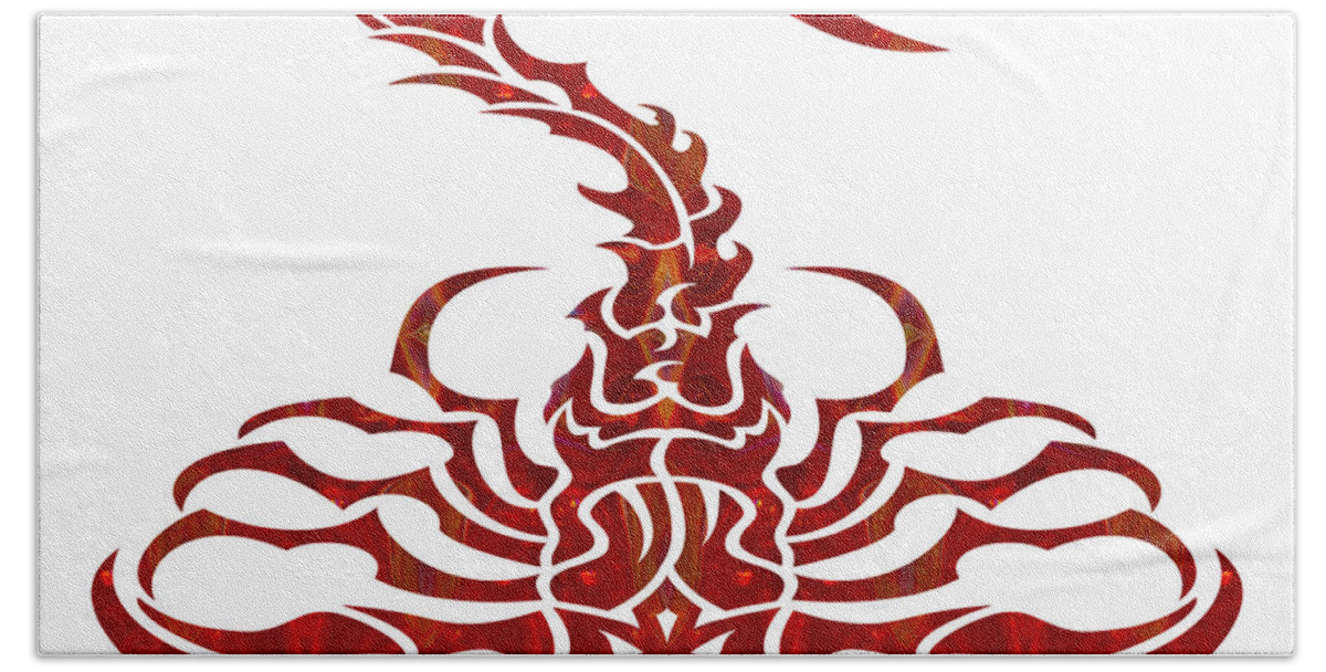 1x1 Bath Towel featuring the digital art Red Scorpion Fantasy Designs Abstract Holiday Art by Omaste Witk by Omaste Witkowski