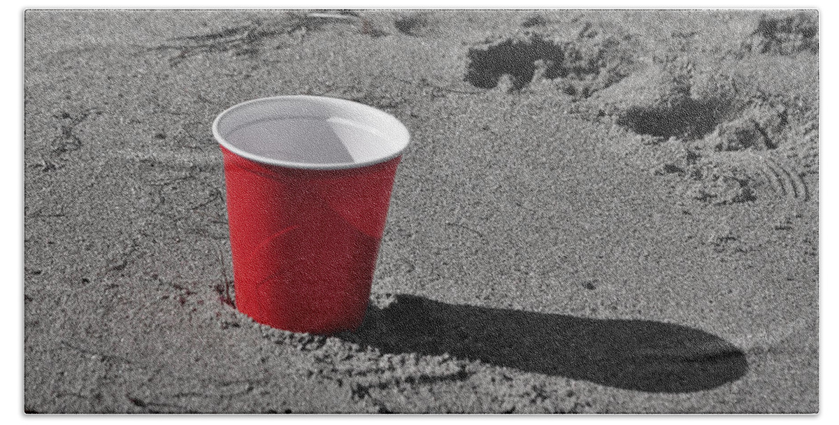 Red Solo Cup Bath Towel featuring the mixed media Red Solo Cup by Trish Tritz