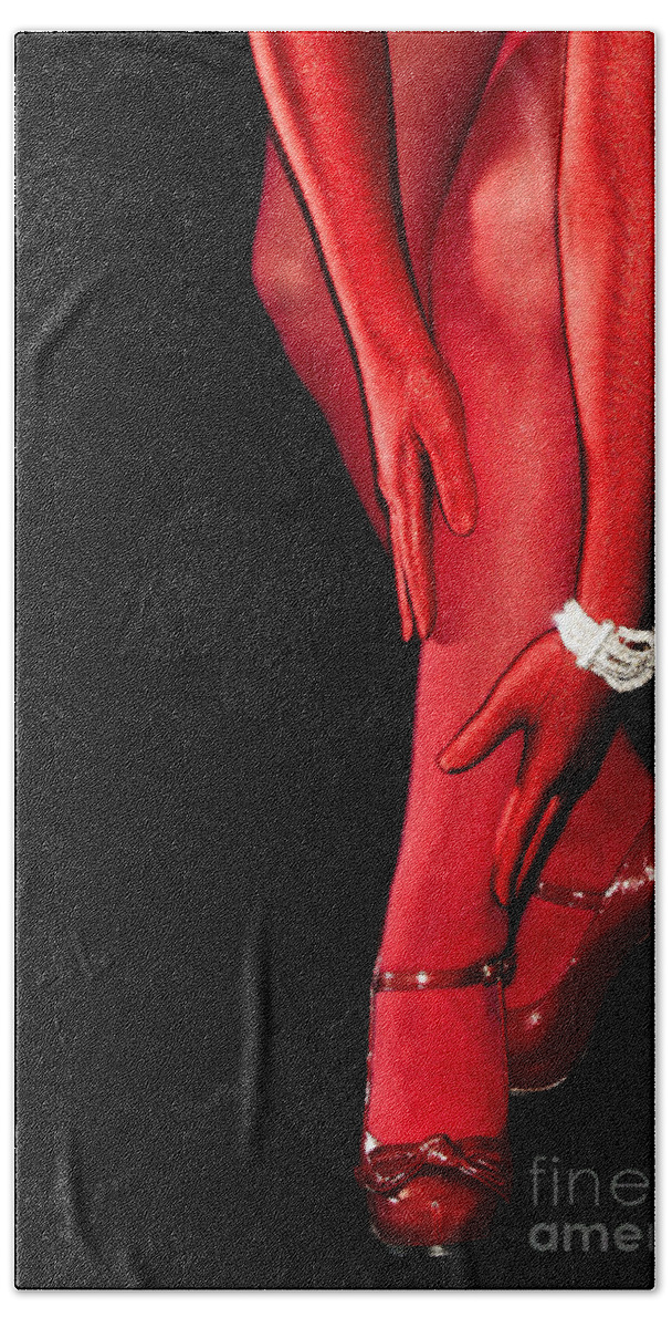 Stockings Bath Towel featuring the photograph Red Stockings02 by Svetlana Sewell