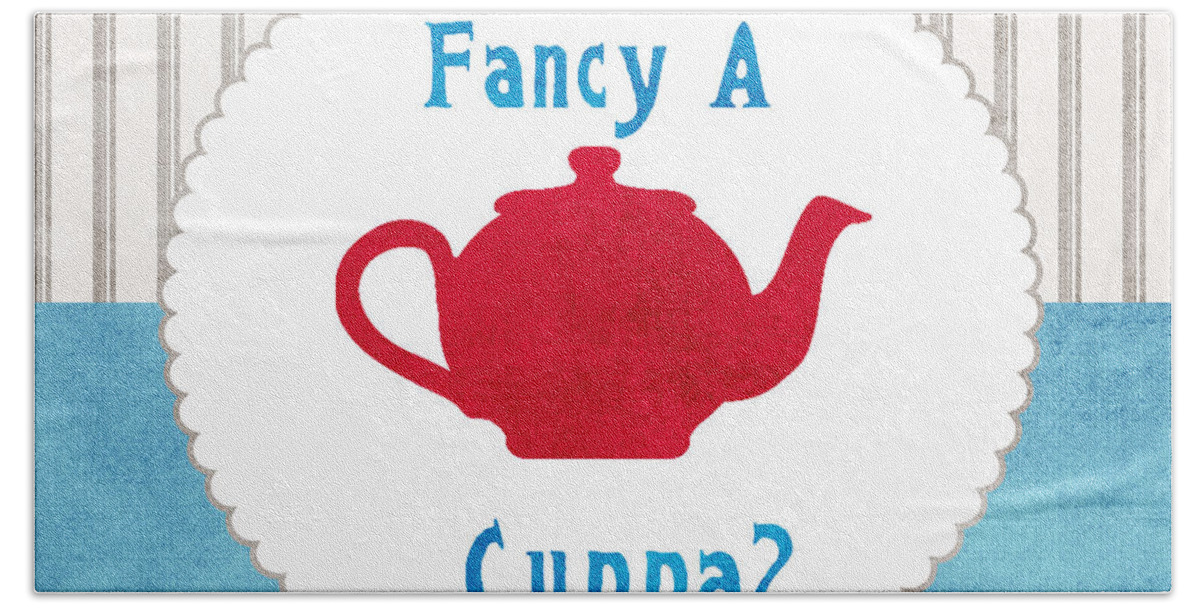 Tea Bath Towel featuring the painting Red Teapot by Linda Woods