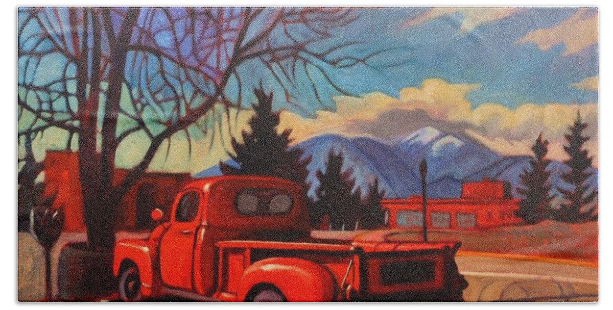 Vintage Hand Towel featuring the painting Red Truck by Art West
