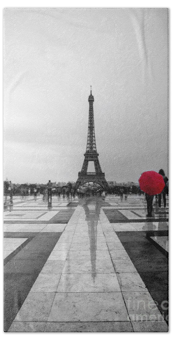 Eiffel Hand Towel featuring the photograph Red Umbrella by Timothy Johnson