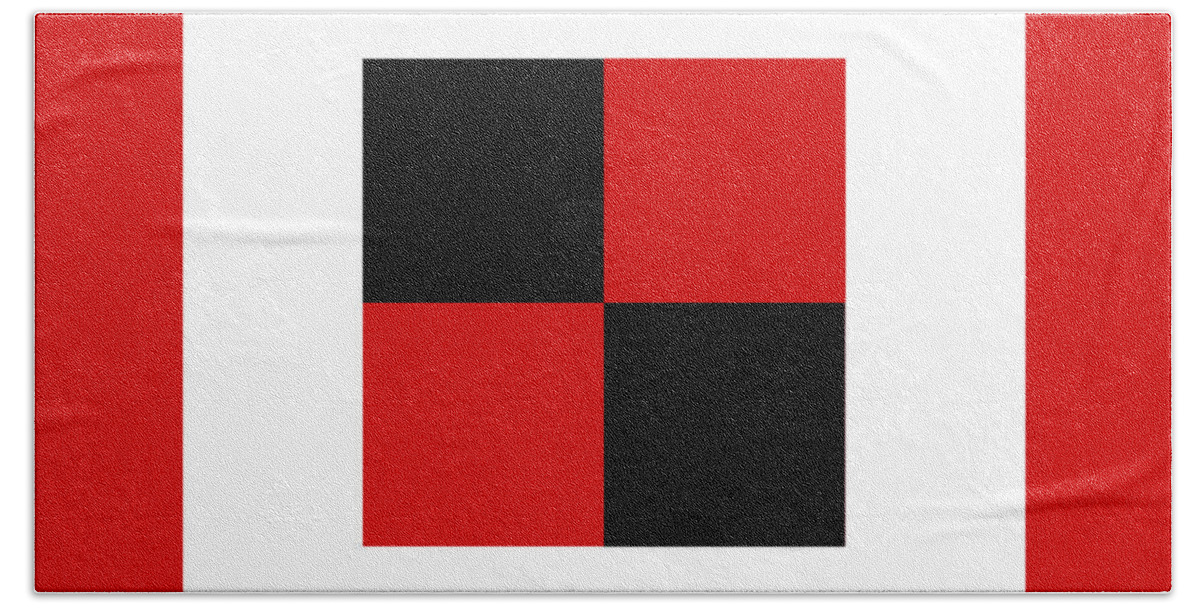 Andee Design Abstract Bath Towel featuring the digital art Red White And Black 16 Square by Andee Design