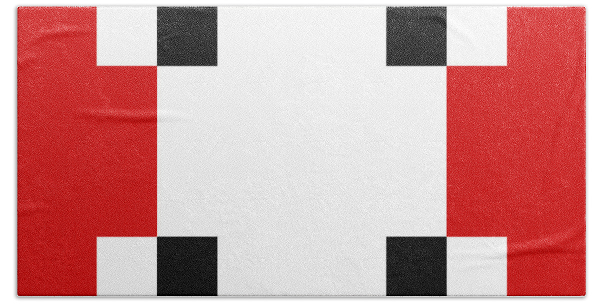 Andee Design Abstract Bath Towel featuring the digital art Red White And Black 21 Square by Andee Design