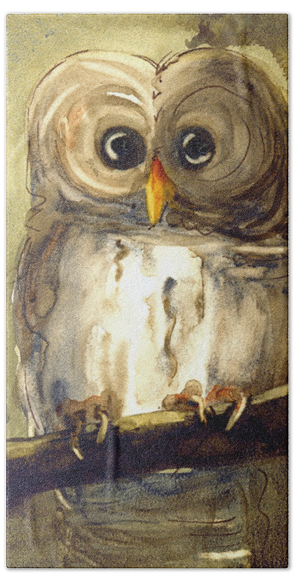 Owl Bath Towel featuring the painting Redbird Cottage Owl by Dawn Derman